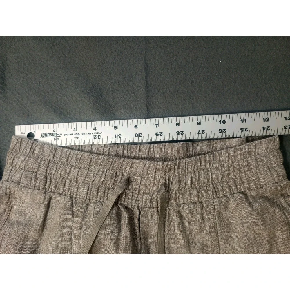 Athleta Cabo Linen Pants Women Brown Heater Tan Striped Relaxed Fit XXS Pull On